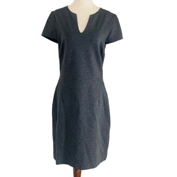 Banana Republic SS Seam Dress Gray Size 8 Tall Sheath Careerwear Midi Lined - Picture 2 of 11